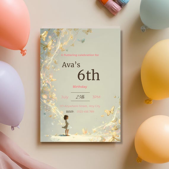 Magical Pastel Butterfly Birthday Invitation