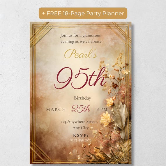 Art Deco Amber 95th Birthday Invitation