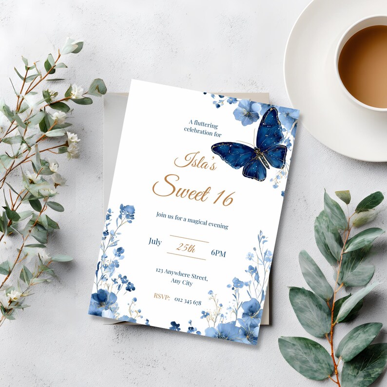 Instant download Sweet 16 invitation template, editable in Canva, high-resolution digital file for printing or sharing