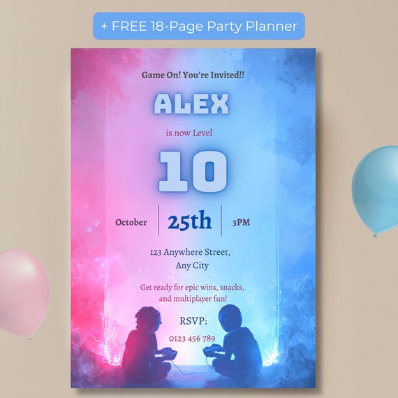 Level Up Video Game Party Invitation