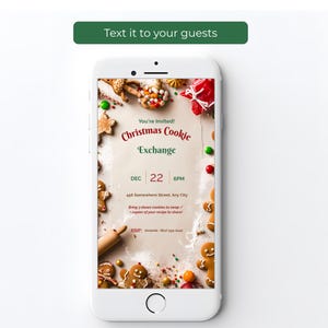 Christmas cookie exchange evite on a smartphone screen, ready to text to guests