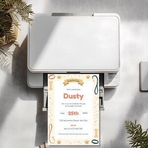 Dog Gotcha Day invitation printing at home on an inkjet printer, easy DIY printable