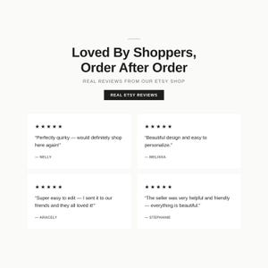 Customer reviews for Etsy shop invitations, five-star ratings from real buyers