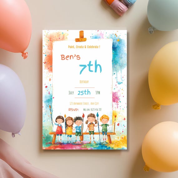 Kids Paint Party Birthday Invitation