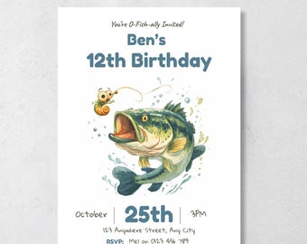 Editable Fishing Birthday Invitation, Fishing Party Invite Template, Boy Birthday Any Age, Reel In The Fun, Printable Canva Template