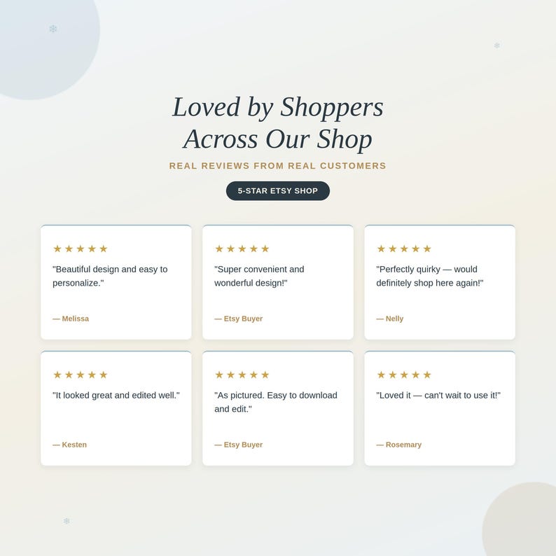 Five-star customer reviews for PR Creative Digital Etsy shop, real feedback on editable party templates