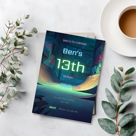 Cyberpunk Skateboard Birthday Invitation