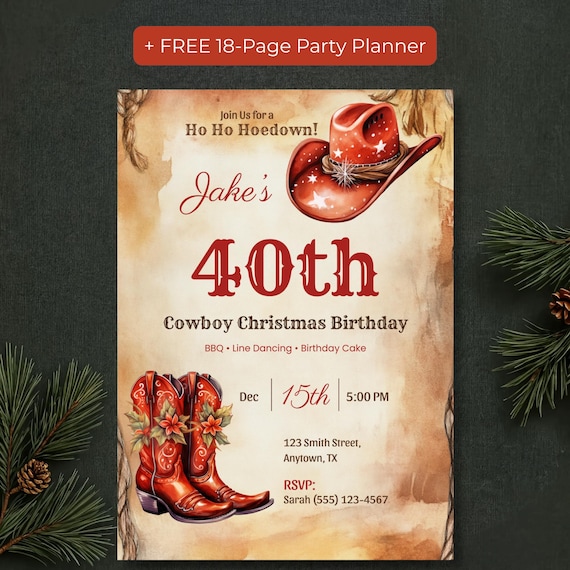Ho Ho Hoedown Western Christmas Birthday Invitation