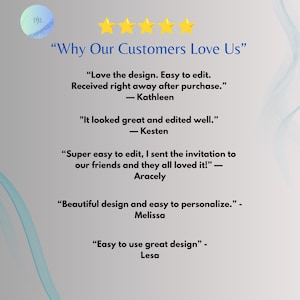 5-star customer reviews for Halloween party invitation Canva template — easy to edit, beautiful design, instant download