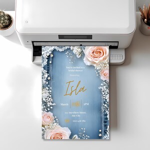 Denim And Diamonds Bridal Shower Invitation Template