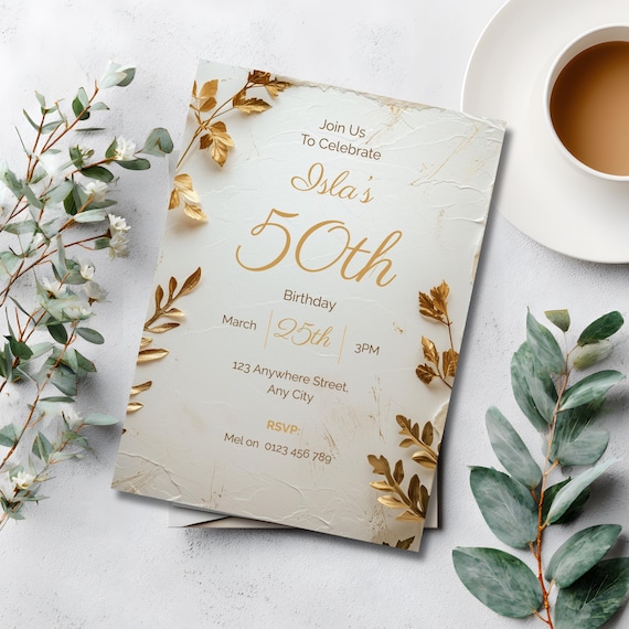 Cream & Gold Floral 70th Birthday Invitation