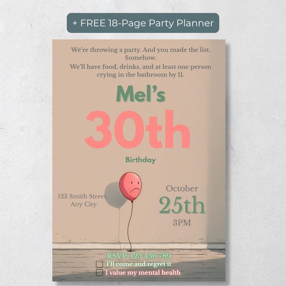 Sarcastic Adult Birthday Invitation