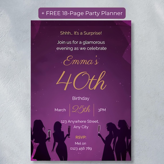 Purple Surprise Party Invitation