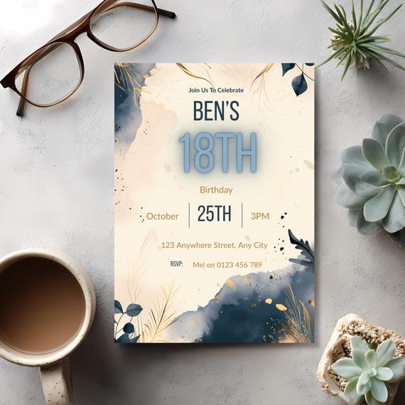 Navy & Cream 18th Birthday Invitation