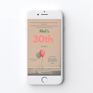Mobile version of funny birthday invitation template, 1080x1920 size, sarcastic dry humor design for digital sharing via phone