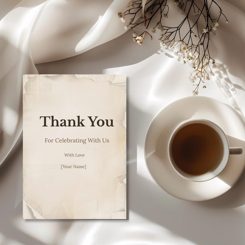 Editable thank you card template matching 90th birthday invitation, vintage style Canva design for milestone celebration