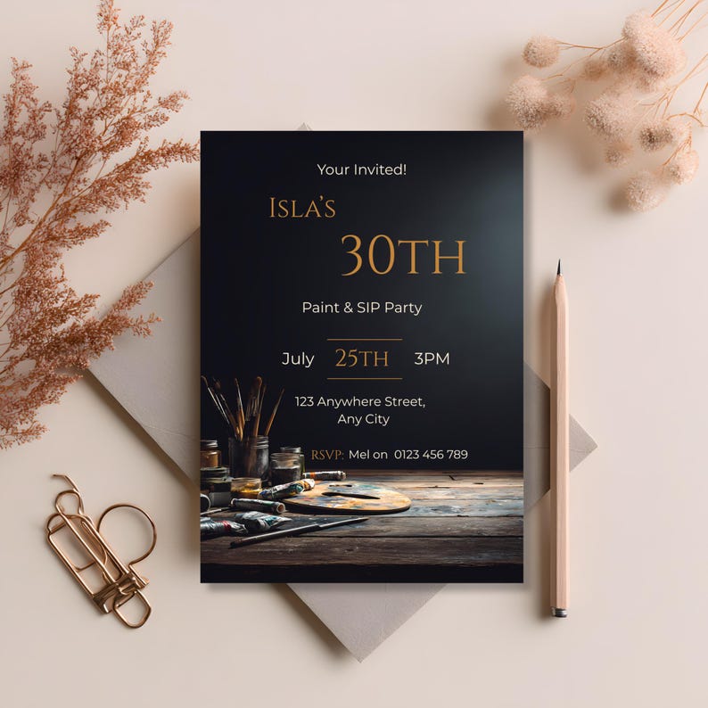 Painting Party Invitation Template Editable Canva Art Studio Birthday Invite Wine and Paint Event Invitation