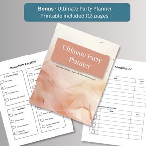 Free 18 page printable Ultimate Party Planner bonus with checklist and shopping list pages for Friendsgiving dinner