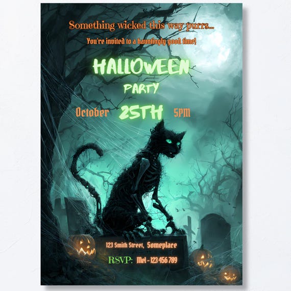 Zombie Cat Halloween Invitation