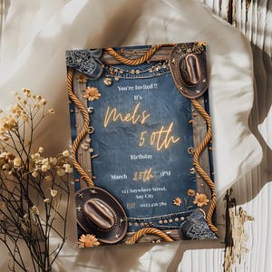 Rustic Western Chic Denim And Diamonds Invitation, Editable Birthday Party Invite, Canva Template, Cowboy Rodeo Theme image 2