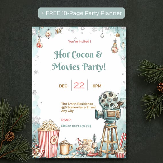 Hot Cocoa Christmas Movie Night Invitation
