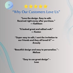 5-star customer reviews for editable Halloween party invitation Canva template from PR Creative Digital Etsy shop