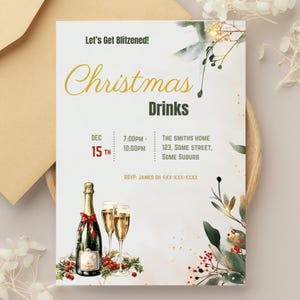 Luxury Christmas Drink Party Invitation - Editable Xmas Cocktail Invite - Digital Christmas Event Template V1