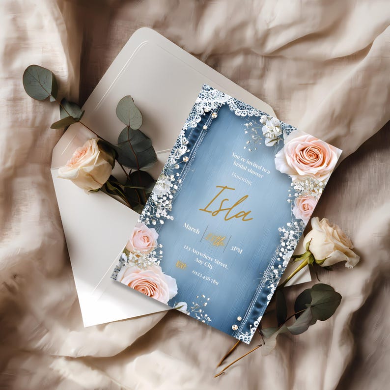 Denim And Diamonds Bridal Shower Invitation Template