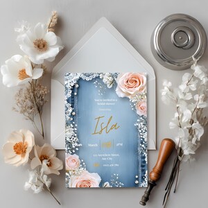 Denim And Diamonds Bridal Shower Invitation Template