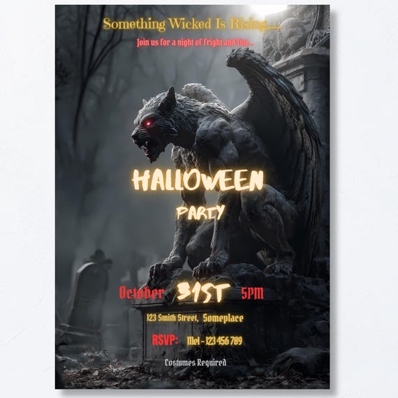 Dark Gothic Gargoyle Halloween Invitation