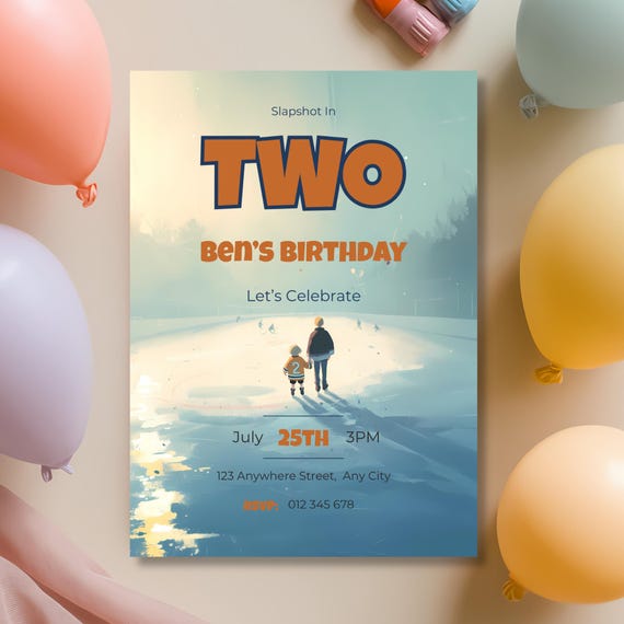 Slapshot Two Hockey 2nd Birthday Invitation