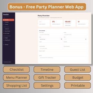Free party planner web app bonus with guest list, budget tracker, checklist, and menu planner for Friendsgiving hosts