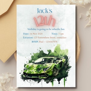 Lamborghini Birthday Invitation, Customizable Race Car Invite, Digital Template for Boys&#39; Party Celebration