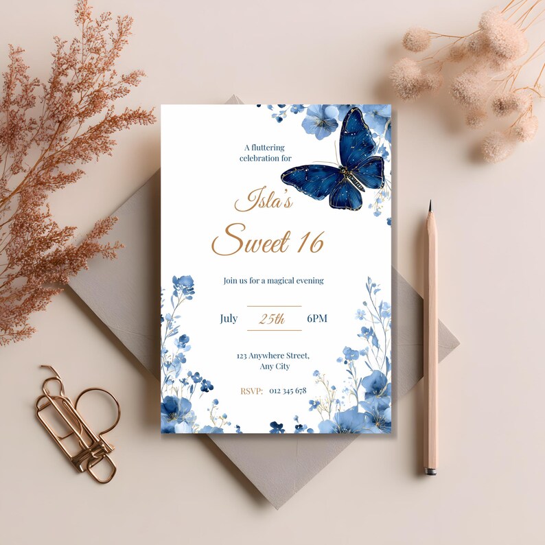 Instant download Sweet 16 invitation template, editable in Canva, high-resolution digital file for printing or sharing