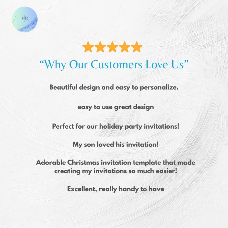 May include: A light background with text that reads "Why Our Customers Love Us" and customer testimonials. The text is in a teal color, with five gold stars above the text. The testimonials describe the design and ease of use.