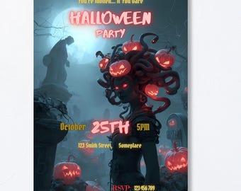Halloween Party Invitation, Editable Medusa Canva Template, Scary Halloween Invite, Adult Horror Party Invite, Spooky Digital Download