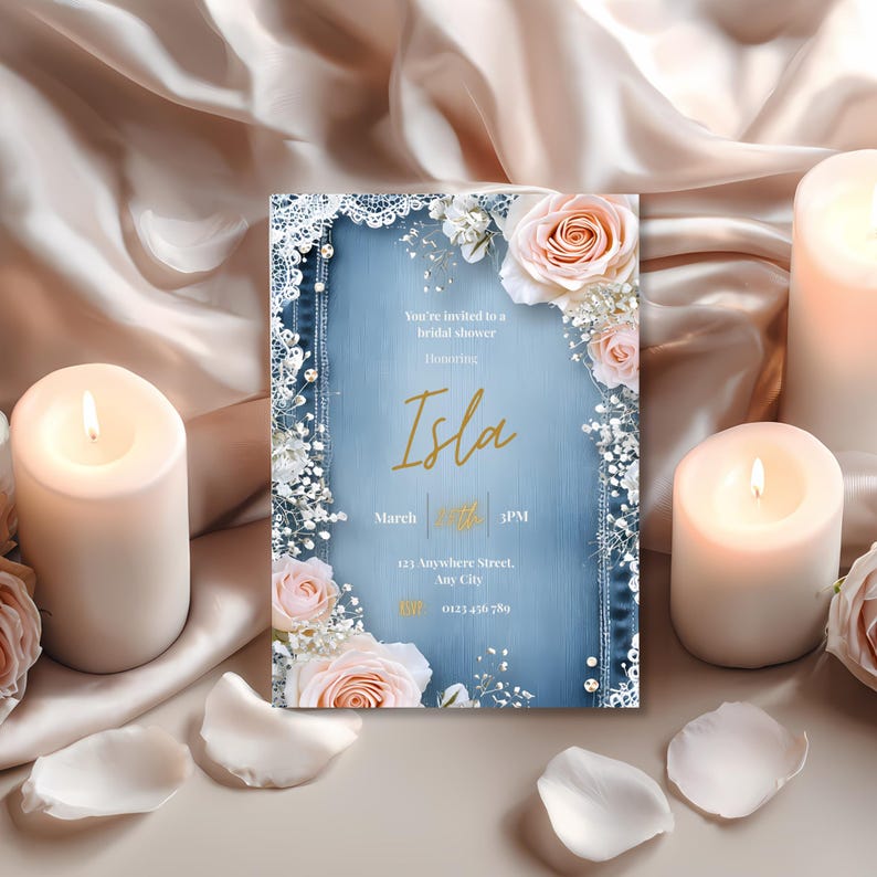 Denim And Diamonds Bridal Shower Invitation Template