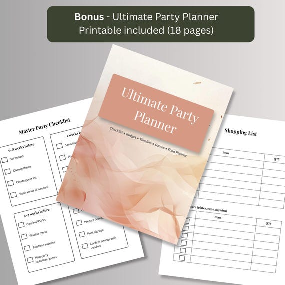 Printable party planner with a games and activities page for planning a gift exchange