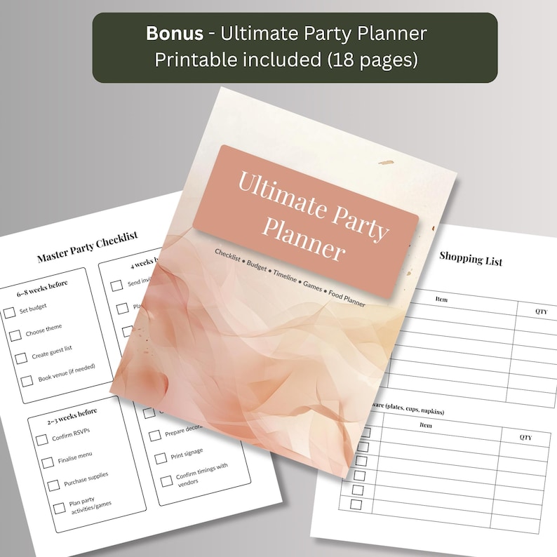 Printable party planner with a games and activities page for planning a gift exchange