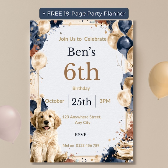 Watercolor Puppy Birthday Invitation (Boy)