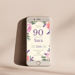 90th Birthday Invitation Editable Template