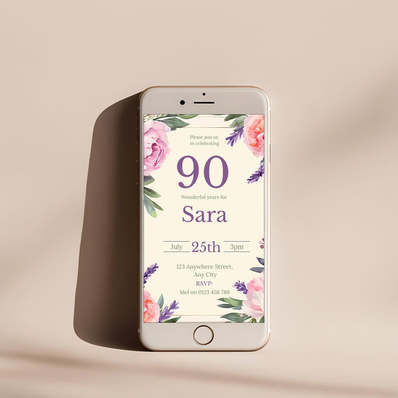 90th Birthday Invitation Editable Template