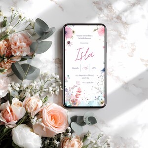 Mobile-sized bridal shower invitation (1080x1920px) displayed on a smartphone for easy texting or digital sharing.