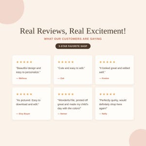 Five-star customer reviews for editable Christmas party invitation templates