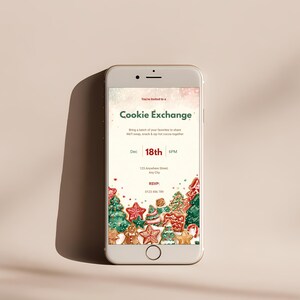 Cookie Exchange invitation displayed on a smartphone screen showing the mobile-ready digital version