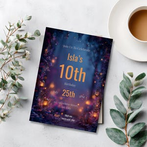 Moody cinematic 10th birthday invitation mockup