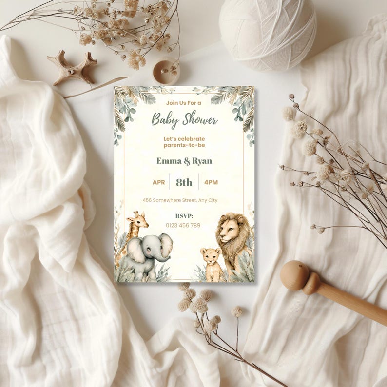 jungle baby shower invitation
