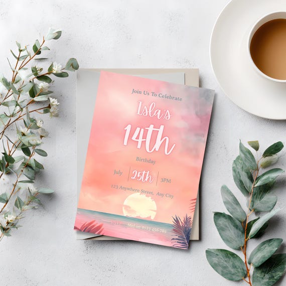 Tropical Sunset Teen Birthday Invitation