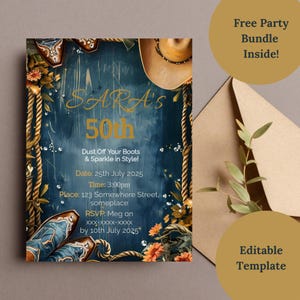 Denim and Diamonds Invitation | Editable Glam Birthday Party Invite | Digital Template for Western Glam Celebration