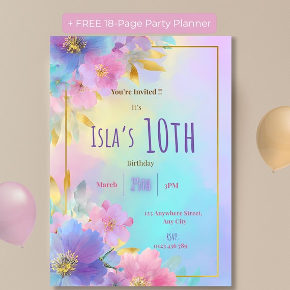 Pastel Floral Girls Birthday Invitation